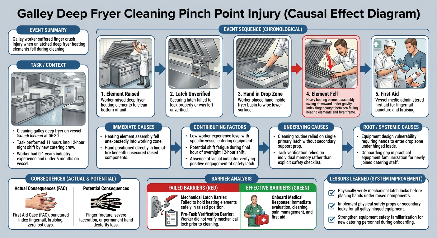 Example Causal Effect Diagram for a galley deep fryer cleaning pinch point injury